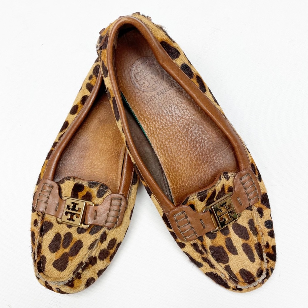 Tory Burch Kendrick Driver Loafer Leopard Calf Hair 7.5